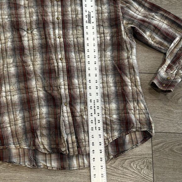 Wrangler Retro Pearl Snap Long Sleeve Western Shirt Brown Size Mens 2XL XXL Flaw - Picture 6 of 10